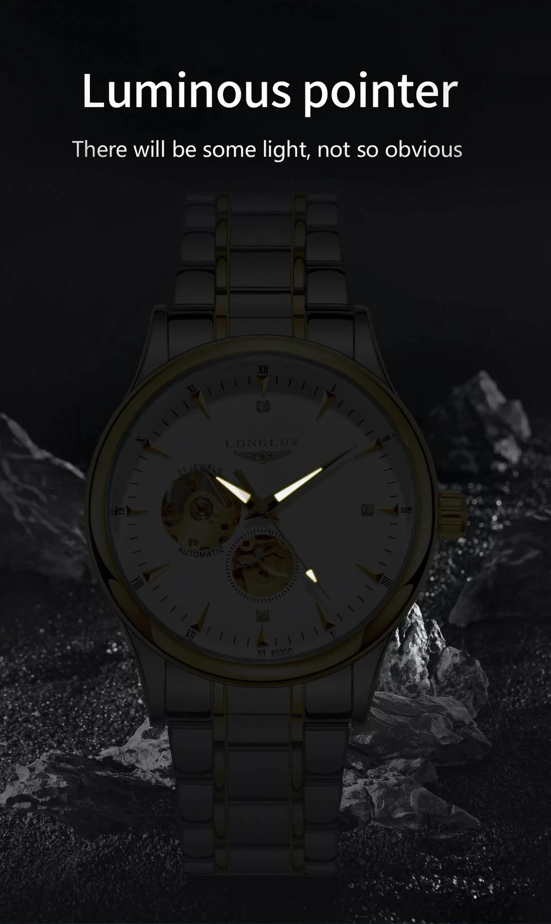 LONGLUX 8020GJ Men's Skeleton Automatic Mechanical Watch – Luxury Stainless Steel Waterproof Business Gift Watch by Luxe Ahmar – Available at LUXE AHMAR