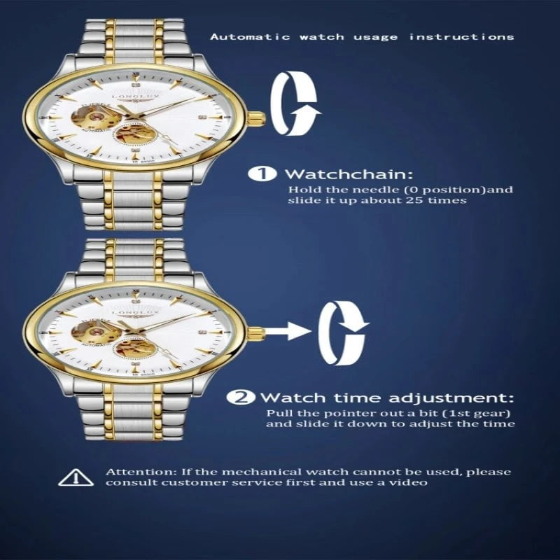 LONGLUX 8020GJ Men's Skeleton Automatic Mechanical Watch – Luxury Stainless Steel Waterproof Business Gift Watch by Luxe Ahmar – Available at LUXE AHMAR