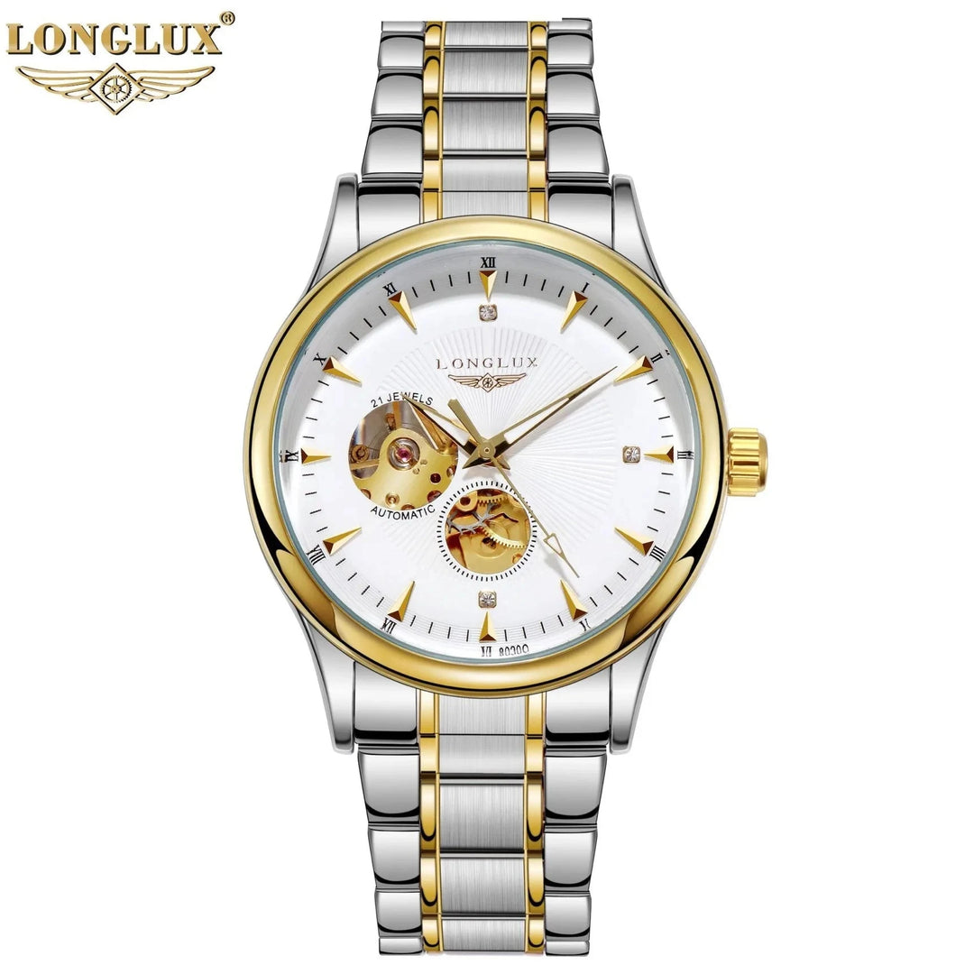 LONGLUX 8020GJ Men's Skeleton Automatic Mechanical Watch – Luxury Stainless Steel Waterproof Business Gift Watch by Luxe Ahmar – Available at LUXE AHMAR