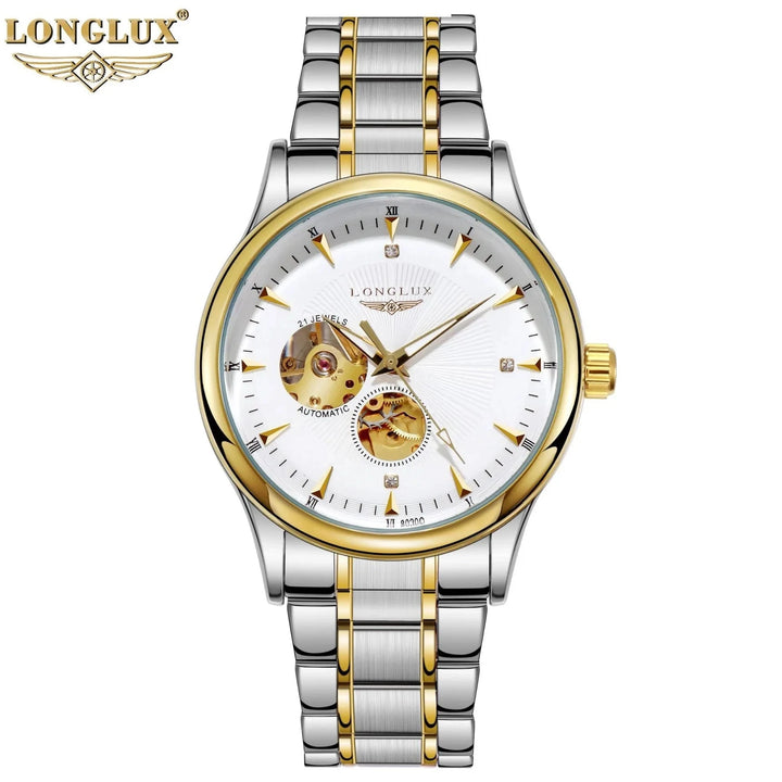 LONGLUX 8020GJ Men's Skeleton Automatic Mechanical Watch – Luxury Stainless Steel Waterproof Business Gift Watch by Luxe Ahmar – Available at LUXE AHMAR