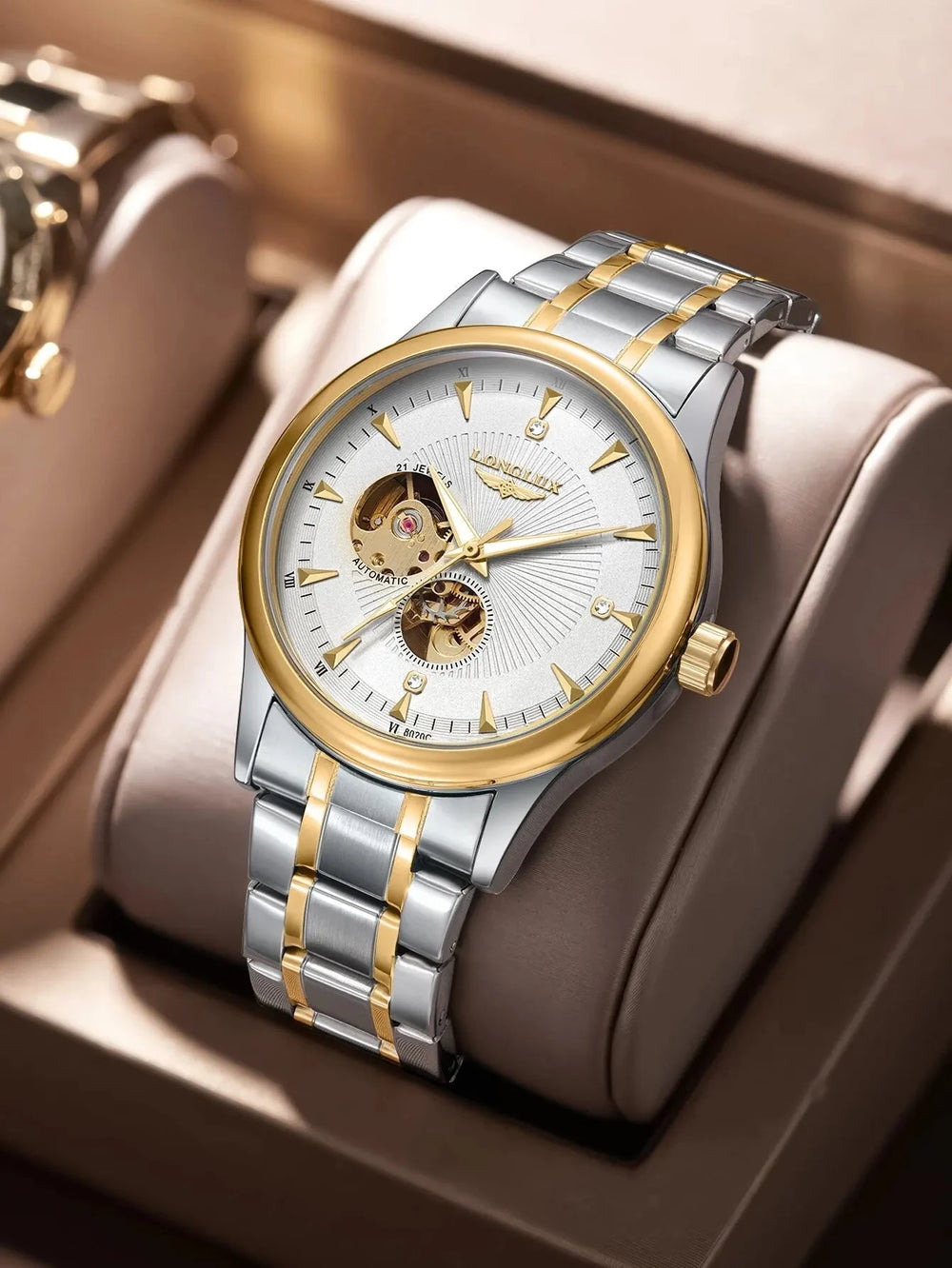 LONGLUX 8020GJ Men's Skeleton Automatic Mechanical Watch – Luxury Stainless Steel Waterproof Business Gift Watch by Luxe Ahmar – Available at LUXE AHMAR