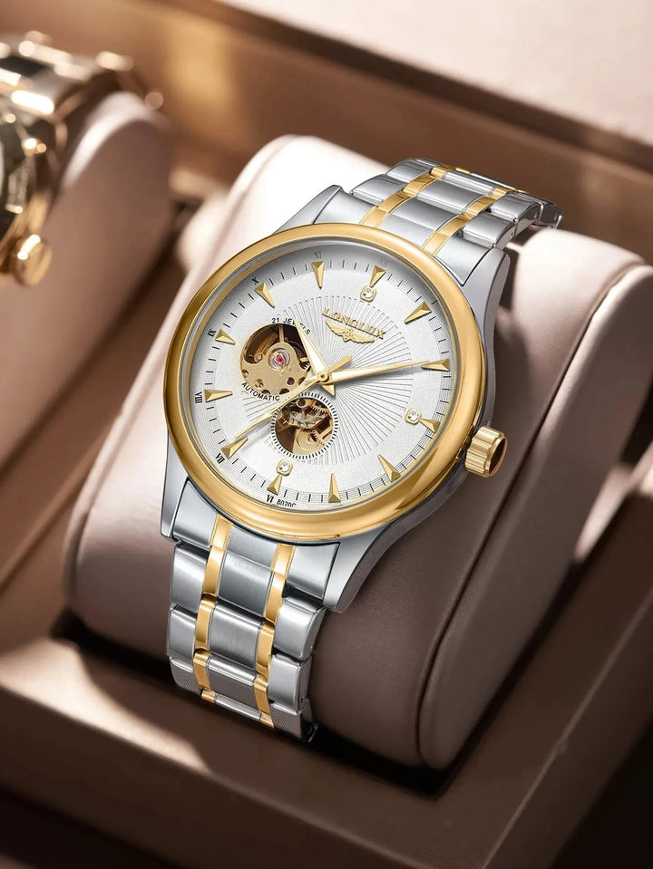 LONGLUX 8020GJ Men's Skeleton Automatic Mechanical Watch – Luxury Stainless Steel Waterproof Business Gift Watch by Luxe Ahmar – Available at LUXE AHMAR