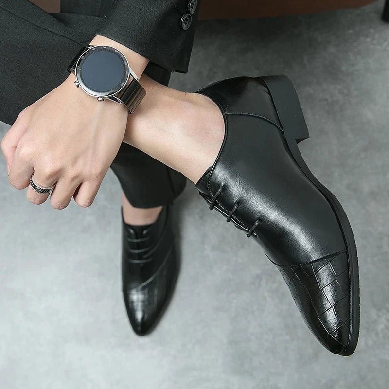 Luxury Leather Derby Shoes for Men – Pointed Toe Lace - Up Handmade Formal Business Footwear by Luxe Ahmar – Available at LUXE AHMAR