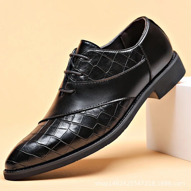 Luxury Leather Derby Shoes for Men – Pointed Toe Lace - Up Handmade Formal Business Footwear by Luxe Ahmar – Available at LUXE AHMAR