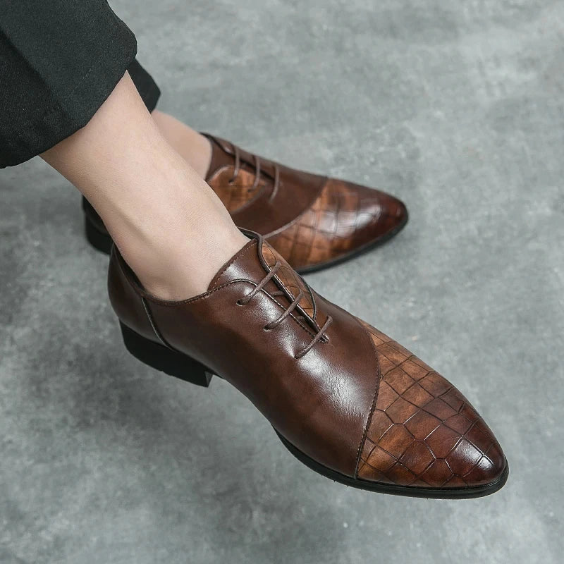 Luxury Leather Derby Shoes for Men – Pointed Toe Lace - Up Handmade Formal Business Footwear by Luxe Ahmar – Available at LUXE AHMAR
