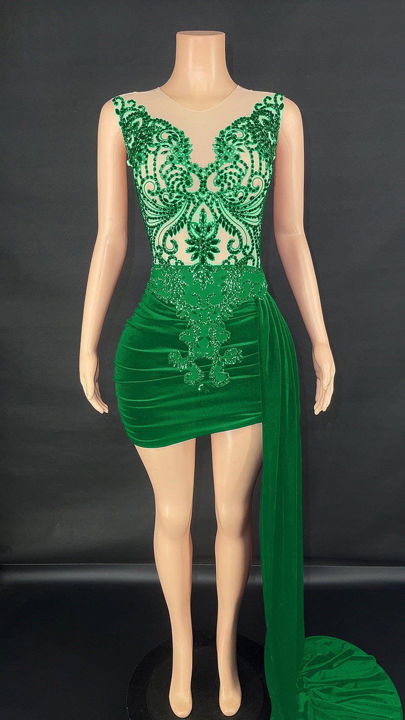 Luxury Summer Evening Dress with Side Train – Sleeveless Rhinestone Voile Gown for Women by LUXE AHMAR – Available at LUXE AHMAR