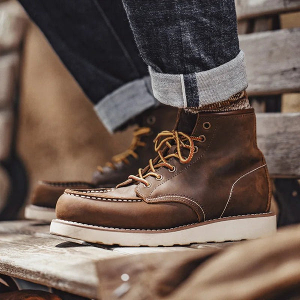 Maden Vintage 875 Ankle Boots – Durable Leather High - Top Winter Cowboy Boots for Men, Round Toe Safety Work Shoes by Luxe Ahmar – Available at LUXE AHMAR