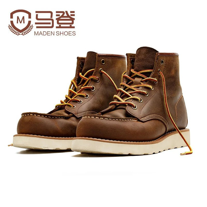 Maden Vintage 875 Ankle Boots – Durable Leather High - Top Winter Cowboy Boots for Men, Round Toe Safety Work Shoes by Luxe Ahmar – Available at LUXE AHMAR