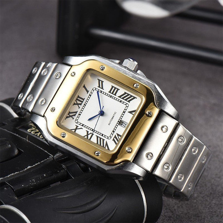 Men's 3 - pin Quartz Square All - steel Watch by LUXE AHMAR – Available at LUXE AHMAR