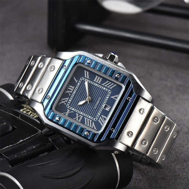 Men's 3 - pin Quartz Square All - steel Watch by LUXE AHMAR – Available at LUXE AHMAR