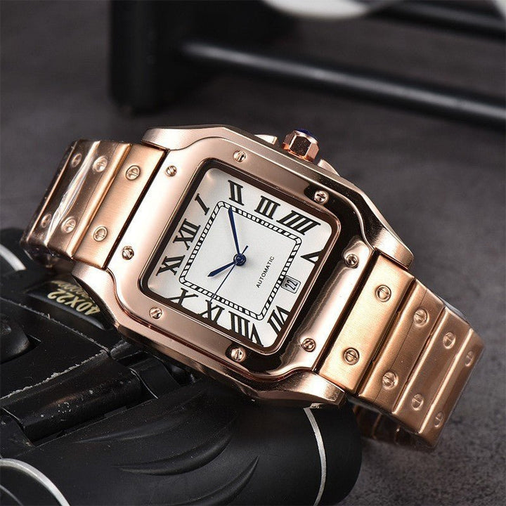 Men's 3 - pin Quartz Square All - steel Watch by LUXE AHMAR – Available at LUXE AHMAR