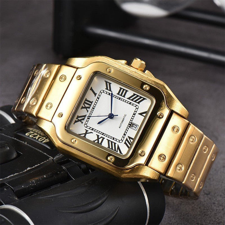 Men's 3 - pin Quartz Square All - steel Watch by LUXE AHMAR – Available at LUXE AHMAR