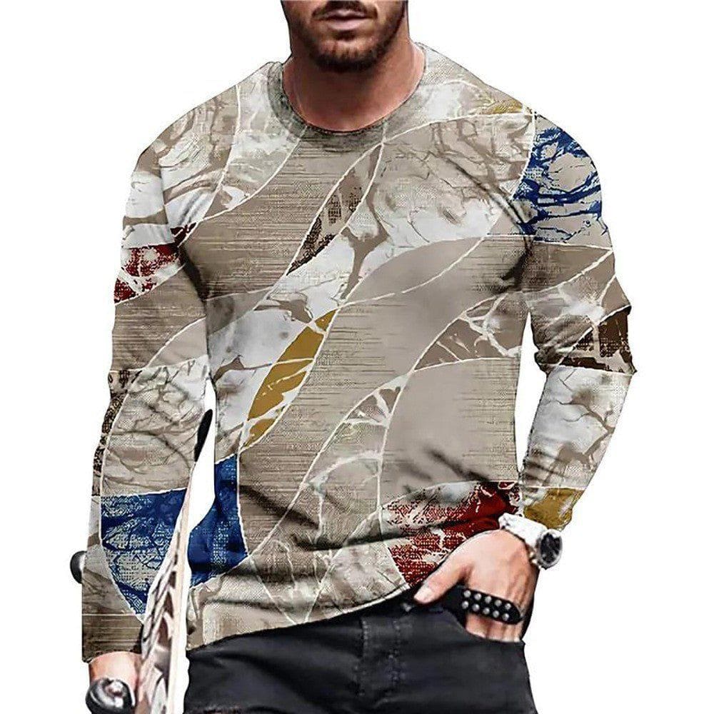 Men's 3D Digital Camouflage Print Long Sleeve T-Shirt – Round Neck, Loose Fit, Plus Size by LUXE AHMAR – Available at LUXE AHMAR