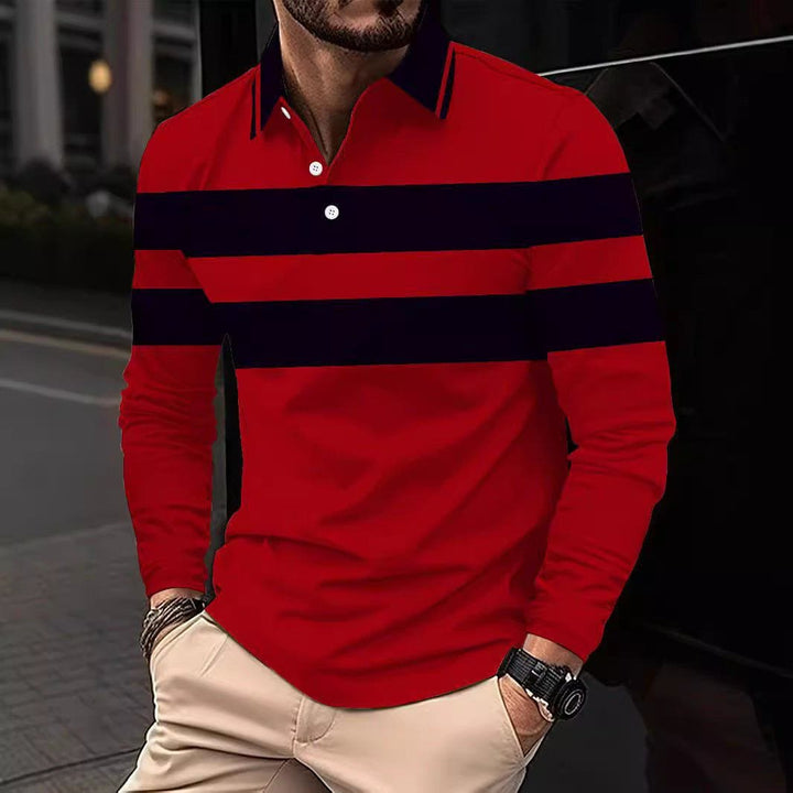 Men's 3D Digital Print Lapel T-Shirt – Striped Pullover with Button Detail by LUXE AHMAR – Available at LUXE AHMAR
