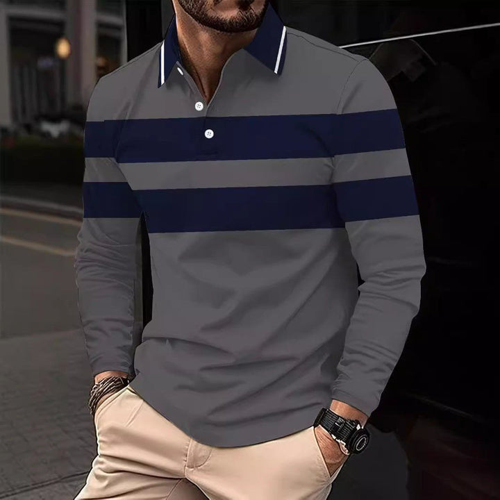 Men's 3D Digital Print Lapel T-Shirt – Striped Pullover with Button Detail by LUXE AHMAR – Available at LUXE AHMAR