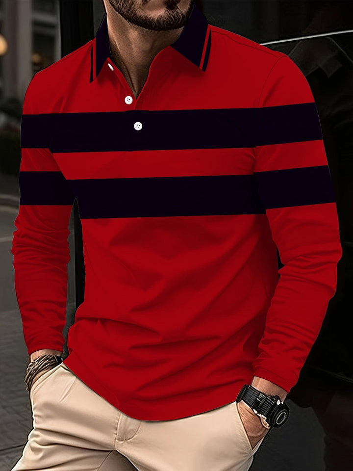 Men's 3D Digital Print Lapel T-Shirt – Striped Pullover with Button Detail by LUXE AHMAR – Available at LUXE AHMAR