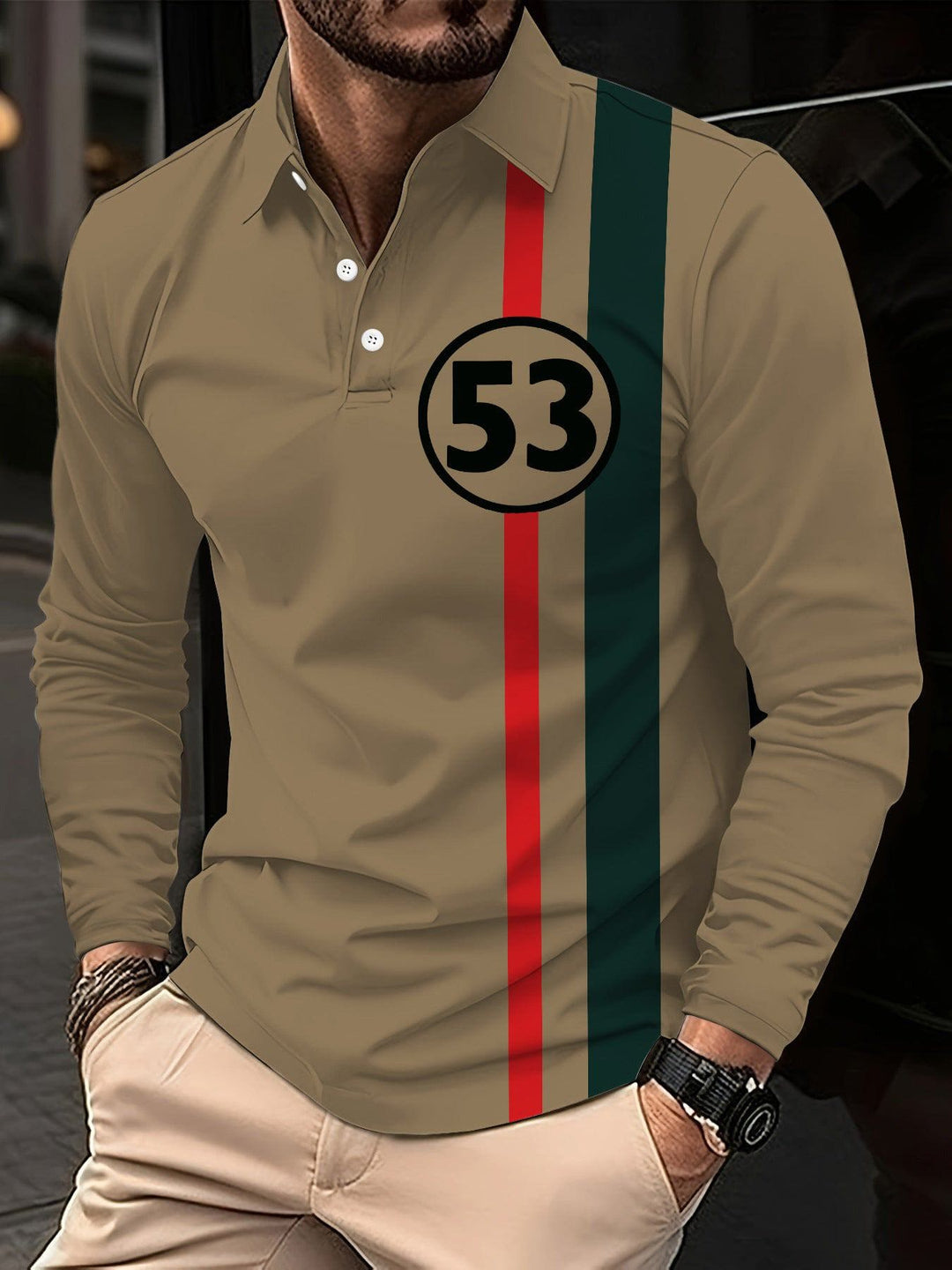 Men's 3D Digital Print Lapel T-Shirt – Striped Pullover with Button Detail by LUXE AHMAR – Available at LUXE AHMAR