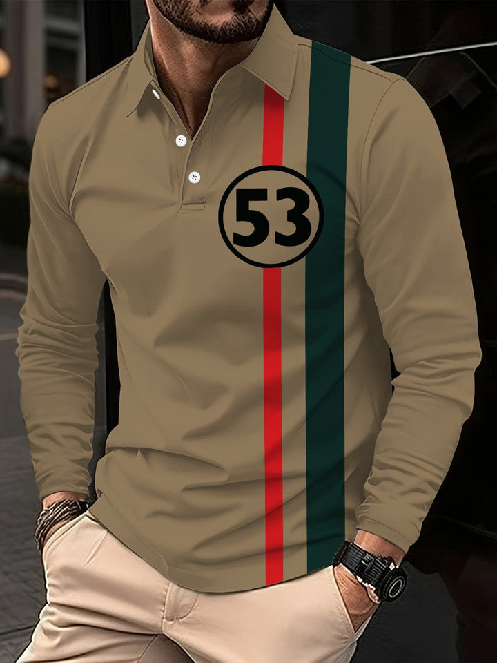 Men's 3D Digital Print Lapel T-Shirt – Striped Pullover with Button Detail by LUXE AHMAR – Available at LUXE AHMAR