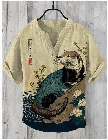 Men’s 3D Digital Printed Stand Collar Short Sleeve Shirt – Button - Up Summer Cardigan Style by LUXE AHMAR – Available at LUXE AHMAR