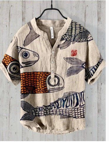 Men’s 3D Digital Printed Stand Collar Short Sleeve Shirt – Button - Up Summer Cardigan Style by LUXE AHMAR – Available at LUXE AHMAR