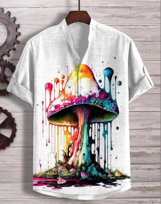 Men’s 3D Digital Printed Stand Collar Short Sleeve Shirt – Button - Up Summer Cardigan Style by LUXE AHMAR – Available at LUXE AHMAR