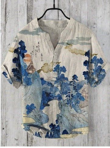 Men’s 3D Digital Printed Stand Collar Short Sleeve Shirt – Button - Up Summer Cardigan Style by LUXE AHMAR – Available at LUXE AHMAR