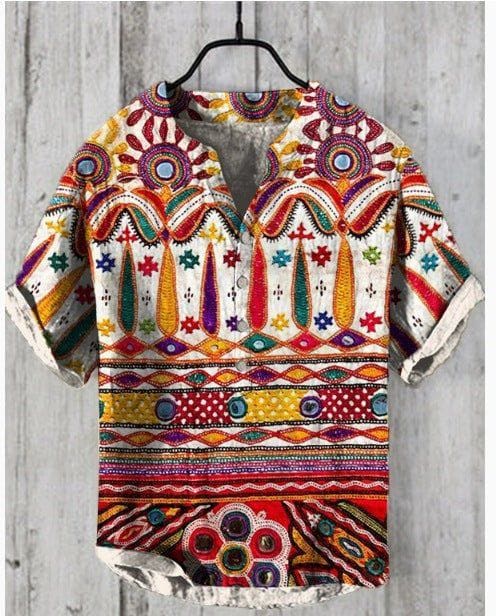 Men’s 3D Digital Printed Stand Collar Short Sleeve Shirt – Button - Up Summer Cardigan Style by LUXE AHMAR – Available at LUXE AHMAR