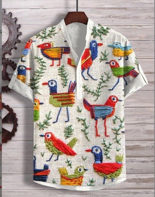 Men’s 3D Digital Printed Stand Collar Short Sleeve Shirt – Button - Up Summer Cardigan Style by LUXE AHMAR – Available at LUXE AHMAR