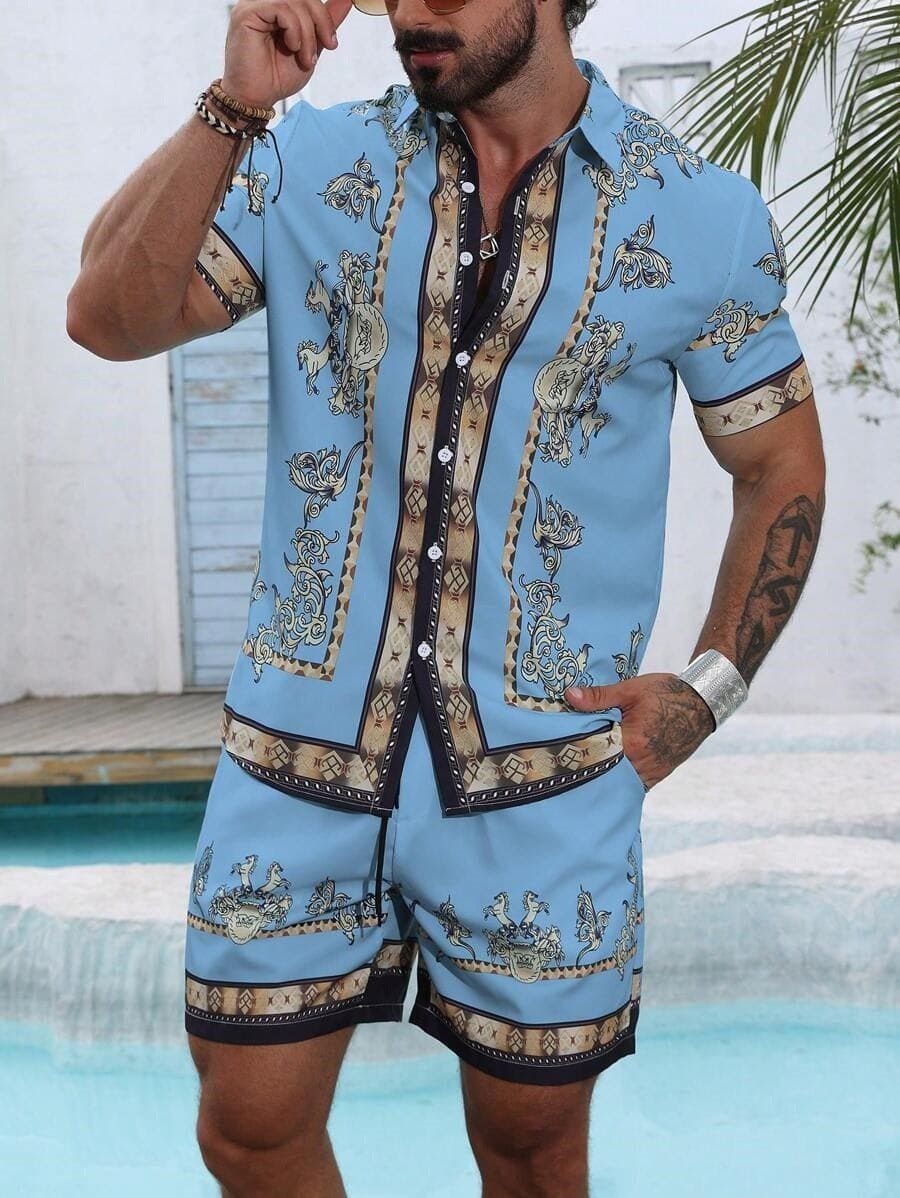 Men's 3D Printed Casual Summer Shirt & Shorts Set by LUXE AHMAR – Available at LUXE AHMAR