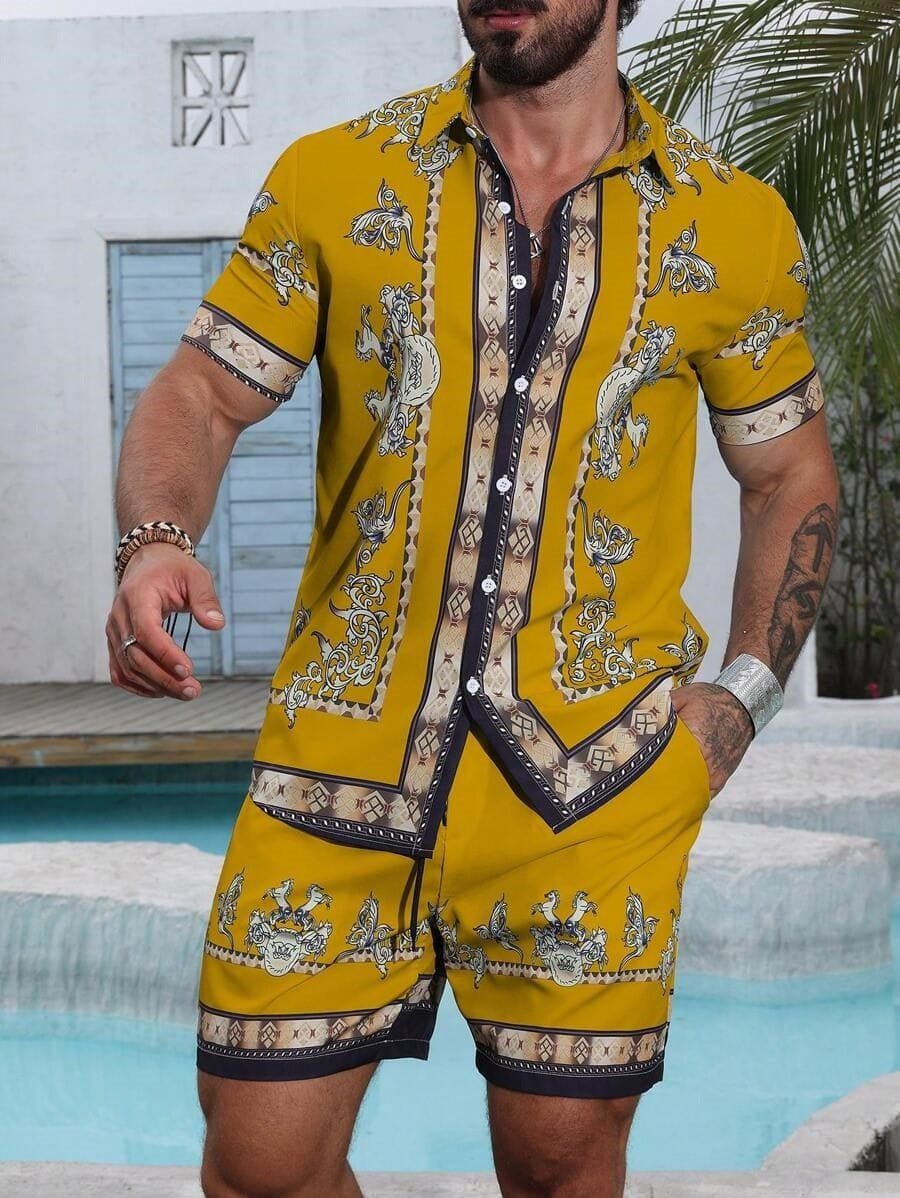 Men's 3D Printed Casual Summer Shirt & Shorts Set by LUXE AHMAR – Available at LUXE AHMAR