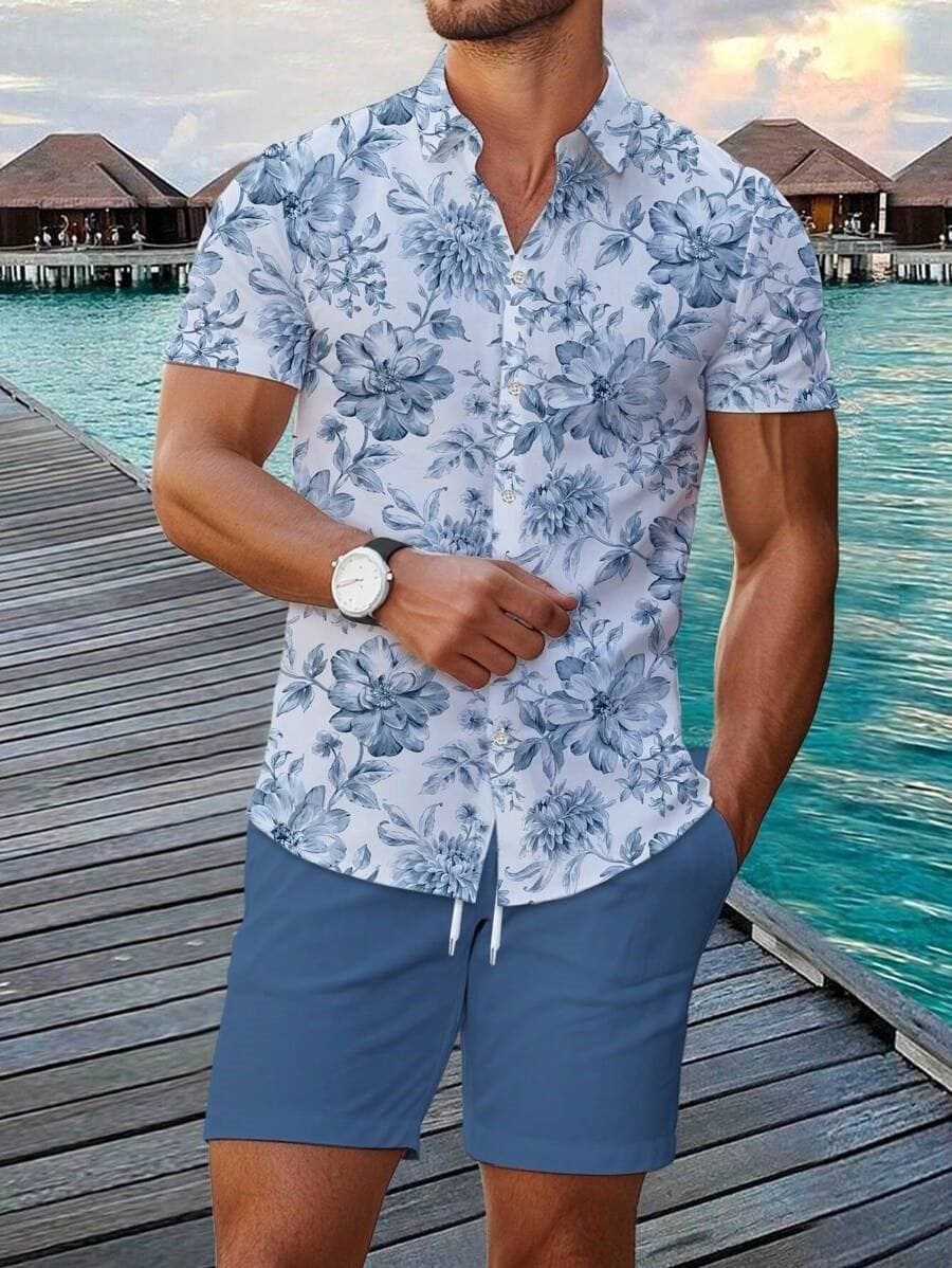 Men's 3D Printed Casual Summer Shirt & Shorts Set by LUXE AHMAR – Available at LUXE AHMAR