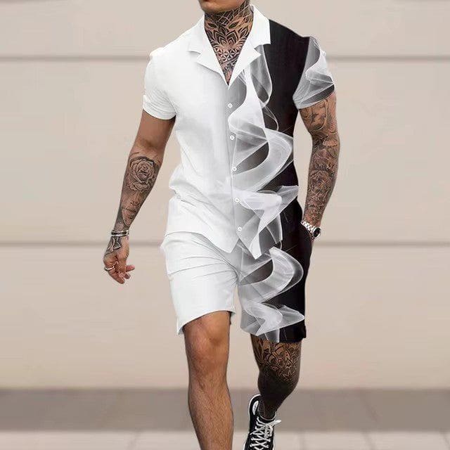 Men's 3D Printed Hawaiian Shirt & Shorts Set – Summer Streetwear by LUXE AHMAR – Available at LUXE AHMAR