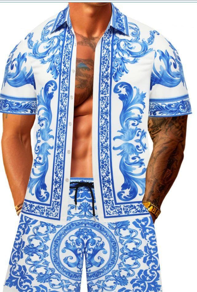 Men's 3D Printed Hawaiian Shirt & Shorts Set – Summer Streetwear by LUXE AHMAR – Available at LUXE AHMAR