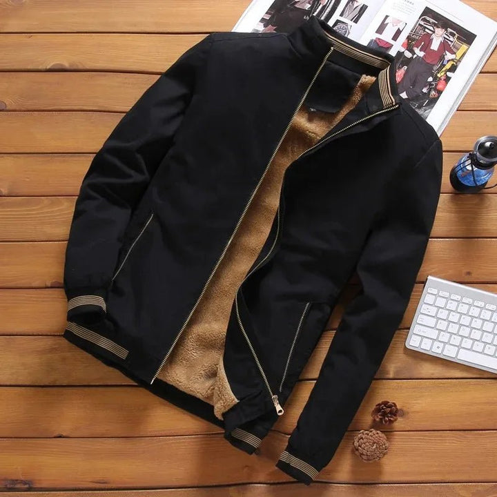 Men's Autumn & Winter Aviator Jacket – Fleece - Lined, Warm, Solid Color Baseball Jacket with Zipper, Sizes M - 5XL by Luxe Ahmar – Available at LUXE AHMAR