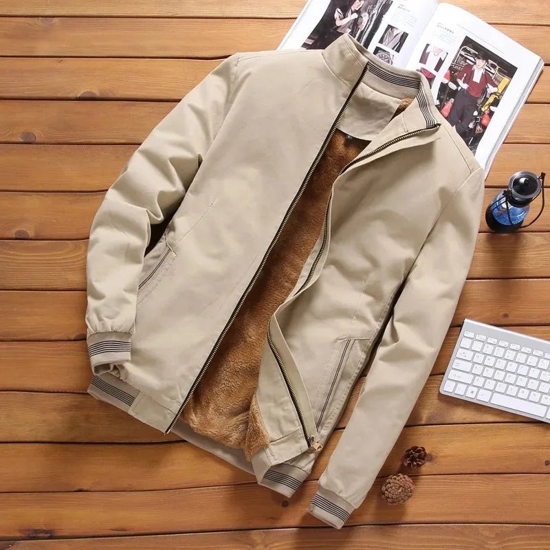 Men's Autumn & Winter Aviator Jacket – Fleece - Lined, Warm, Solid Color Baseball Jacket with Zipper, Sizes M - 5XL by Luxe Ahmar – Available at LUXE AHMAR