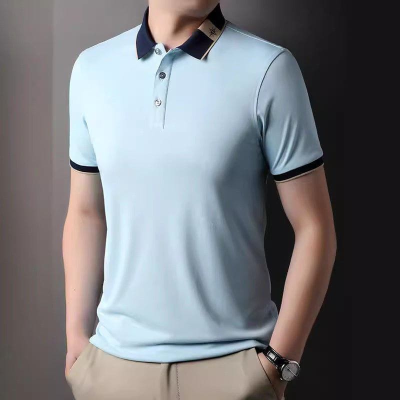 Men’s Breathable Lapel Short Sleeve T-Shirt – Lightweight Solid Color Summer Pullover by LUXE AHMAR – Available at LUXE AHMAR