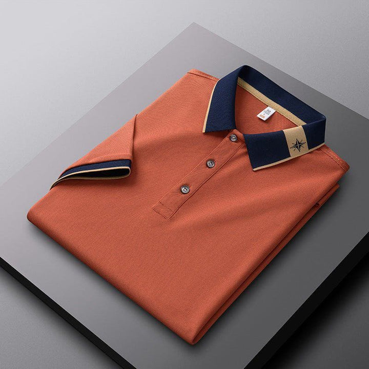 Men’s Breathable Lapel Short Sleeve T-Shirt – Lightweight Solid Color Summer Pullover by LUXE AHMAR – Available at LUXE AHMAR