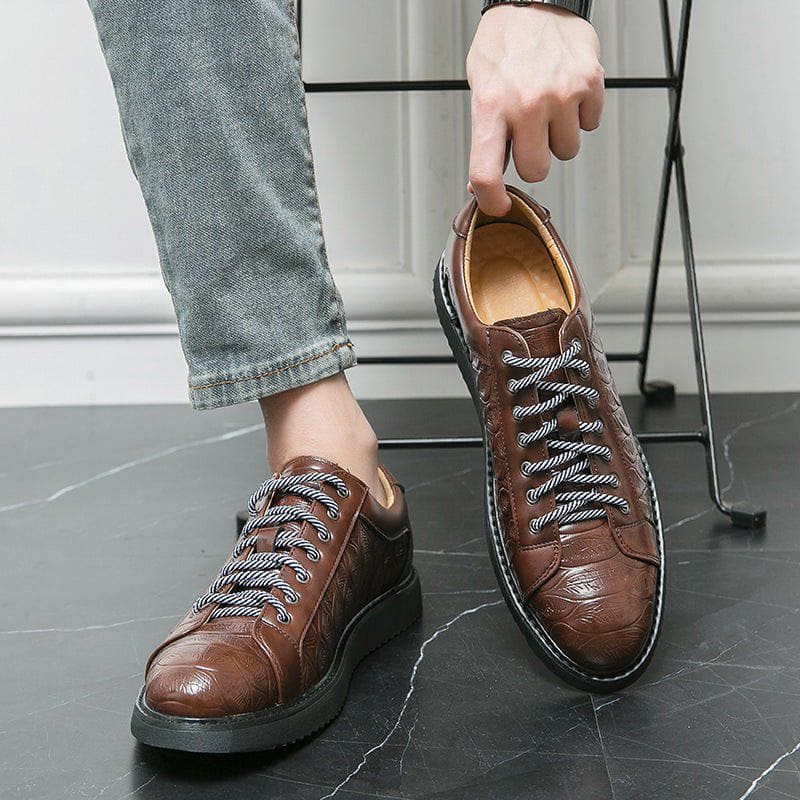Men’s Casual Leather Lace - Up Shoes – Flat Rubber Sole, Round Toe, Autumn Daily Wear by LUXE AHMAR – Available at LUXE AHMAR