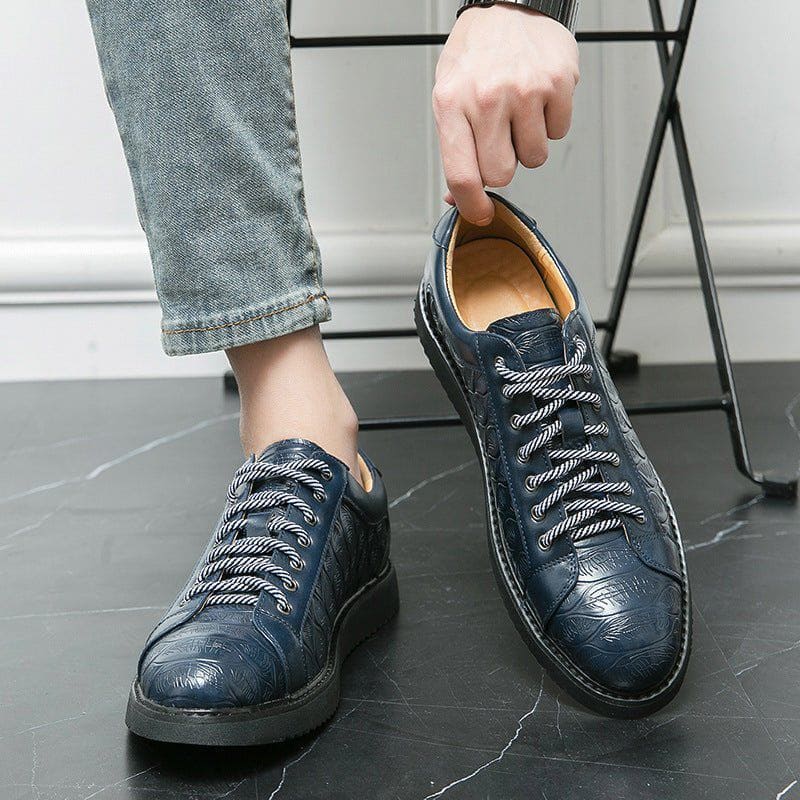 Men’s Casual Leather Lace - Up Shoes – Flat Rubber Sole, Round Toe, Autumn Daily Wear by LUXE AHMAR – Available at LUXE AHMAR