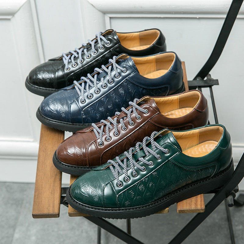 Men’s Casual Leather Lace - Up Shoes – Flat Rubber Sole, Round Toe, Autumn Daily Wear by LUXE AHMAR – Available at LUXE AHMAR