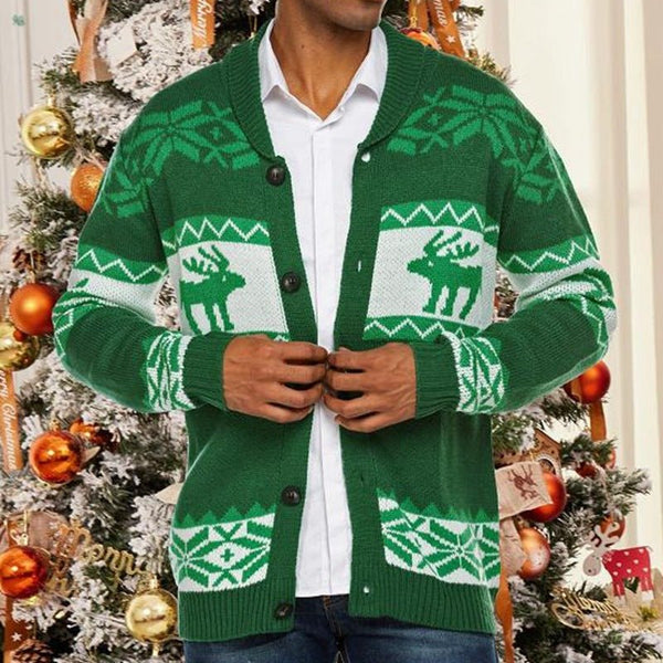 Men's Christmas Jacquard Sweater Button Cardigan Sweater Coat by LUXE AHMAR – Available at LUXE AHMAR