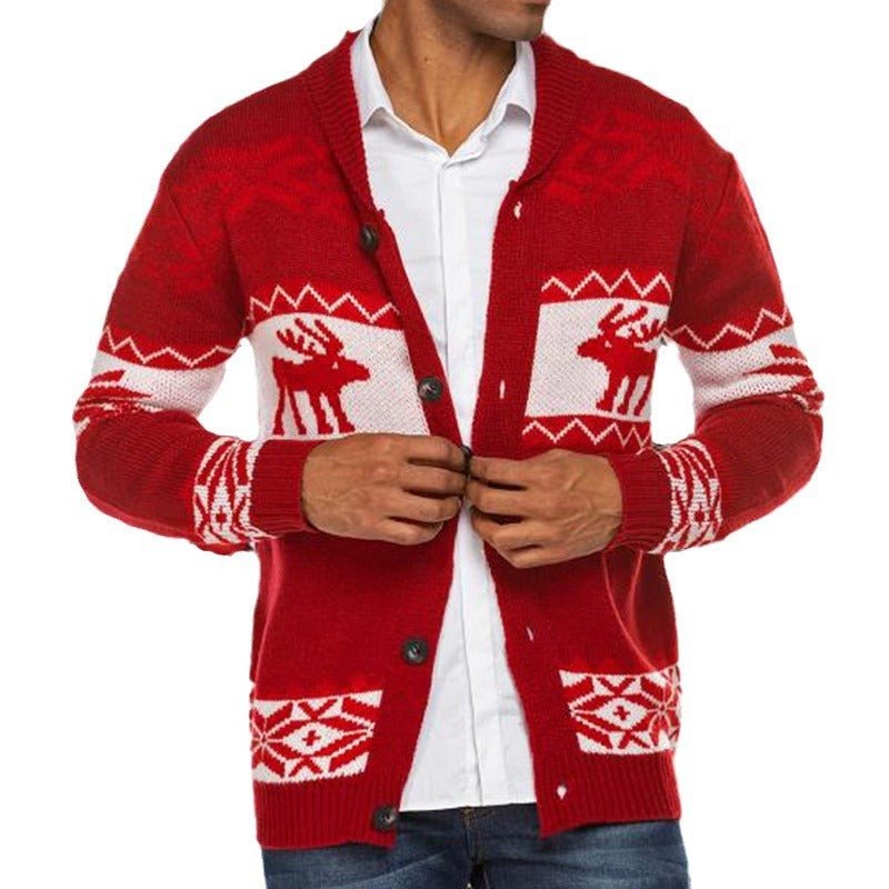 Men's Christmas Jacquard Sweater Button Cardigan Sweater Coat by LUXE AHMAR – Available at LUXE AHMAR