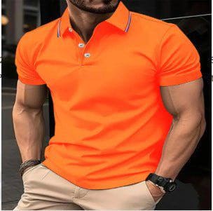 Men's Classic Fashion Plaid Striped Polo Shirt – Short Sleeve Golf Shirt in Orange by LUXE AHMAR – Available at LUXE AHMAR