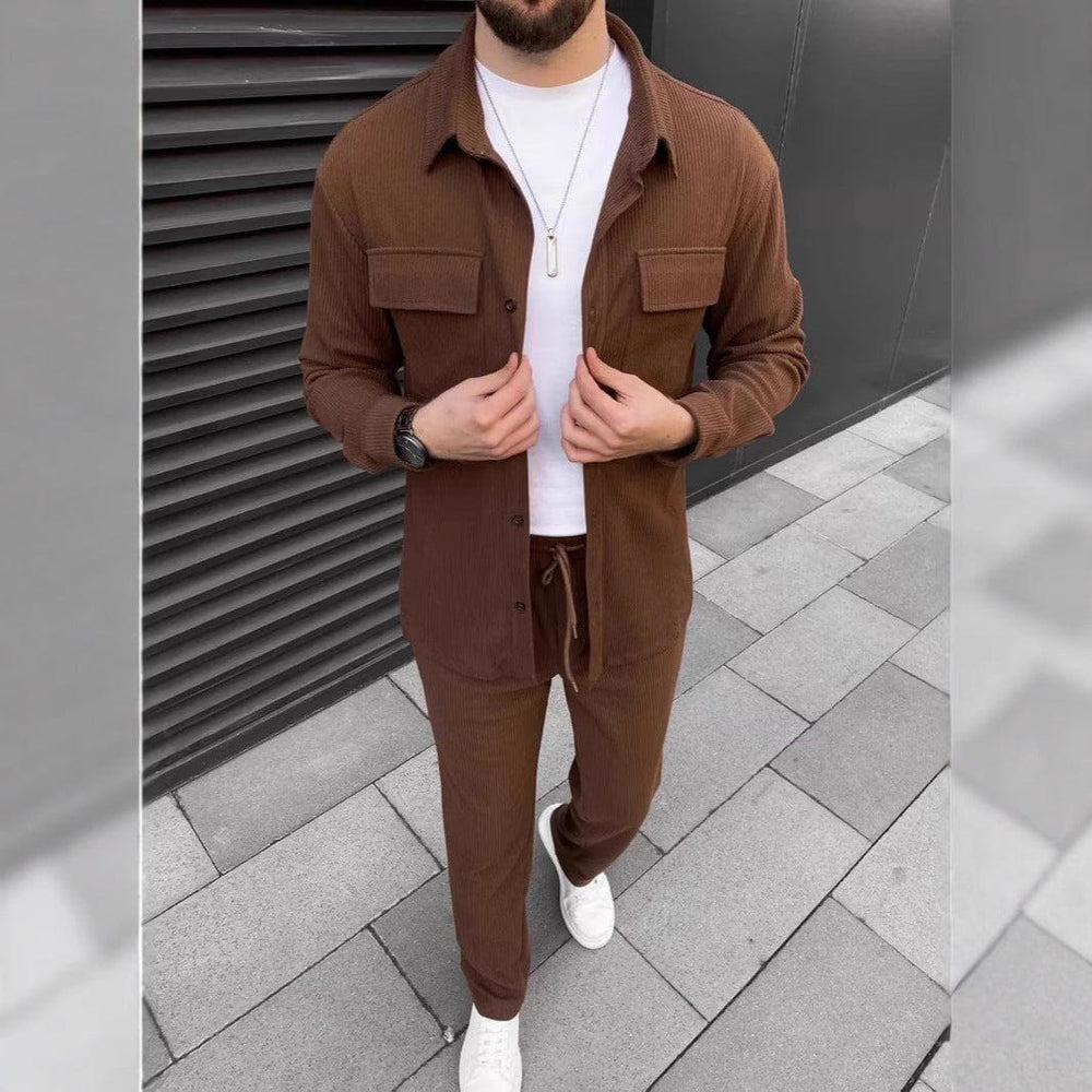 Men's Corduroy Long Sleeve Shirt & Trousers Set – Casual Daily Wear by LUXE AHMAR – Available at LUXE AHMAR