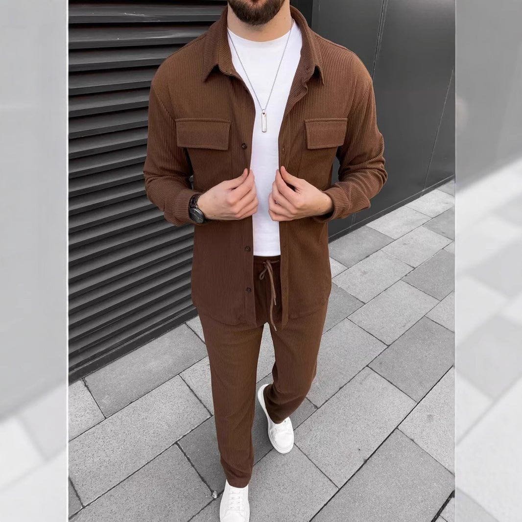 Men's Corduroy Long Sleeve Shirt & Trousers Set – Casual Daily Wear by LUXE AHMAR – Available at LUXE AHMAR
