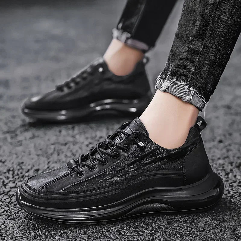 Men's Crocodile Print Leather Casual Slip - On Sneakers – Retro Platform Walking Shoes for Summer by Luxe Ahmar – Available at LUXE AHMAR