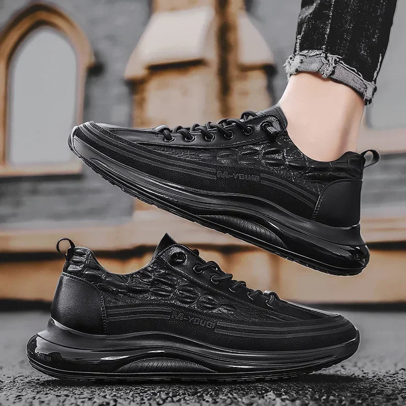 Men's Crocodile Print Leather Casual Slip - On Sneakers – Retro Platform Walking Shoes for Summer by Luxe Ahmar – Available at LUXE AHMAR