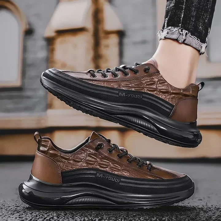 Men's Crocodile Print Leather Casual Slip - On Sneakers – Retro Platform Walking Shoes for Summer by Luxe Ahmar – Available at LUXE AHMAR