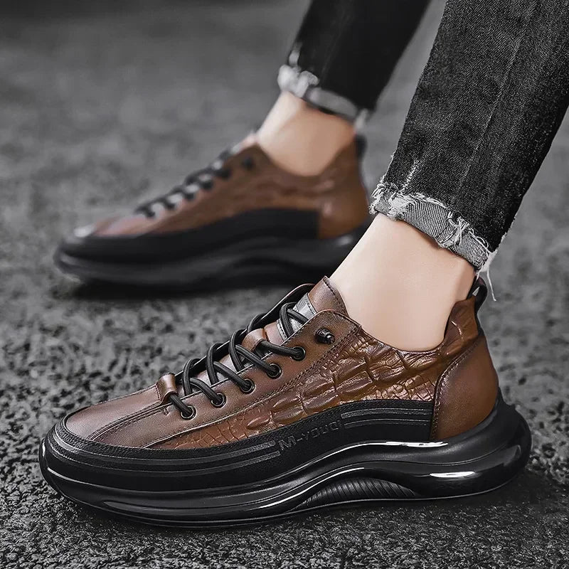 Men's Crocodile Print Leather Casual Slip - On Sneakers – Retro Platform Walking Shoes for Summer by Luxe Ahmar – Available at LUXE AHMAR