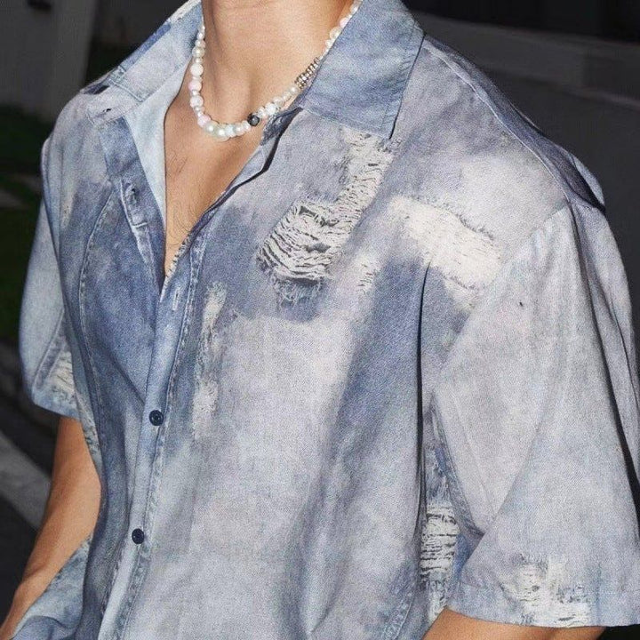 Men's Denim Look Short Sleeve Shirt & Shorts Set – Casual Two - Piece Outfit by LUXE AHMAR – Available at LUXE AHMAR